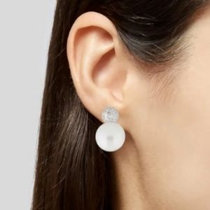 White Round Pearl 16 MM Diamond Earrings Tiffany Style